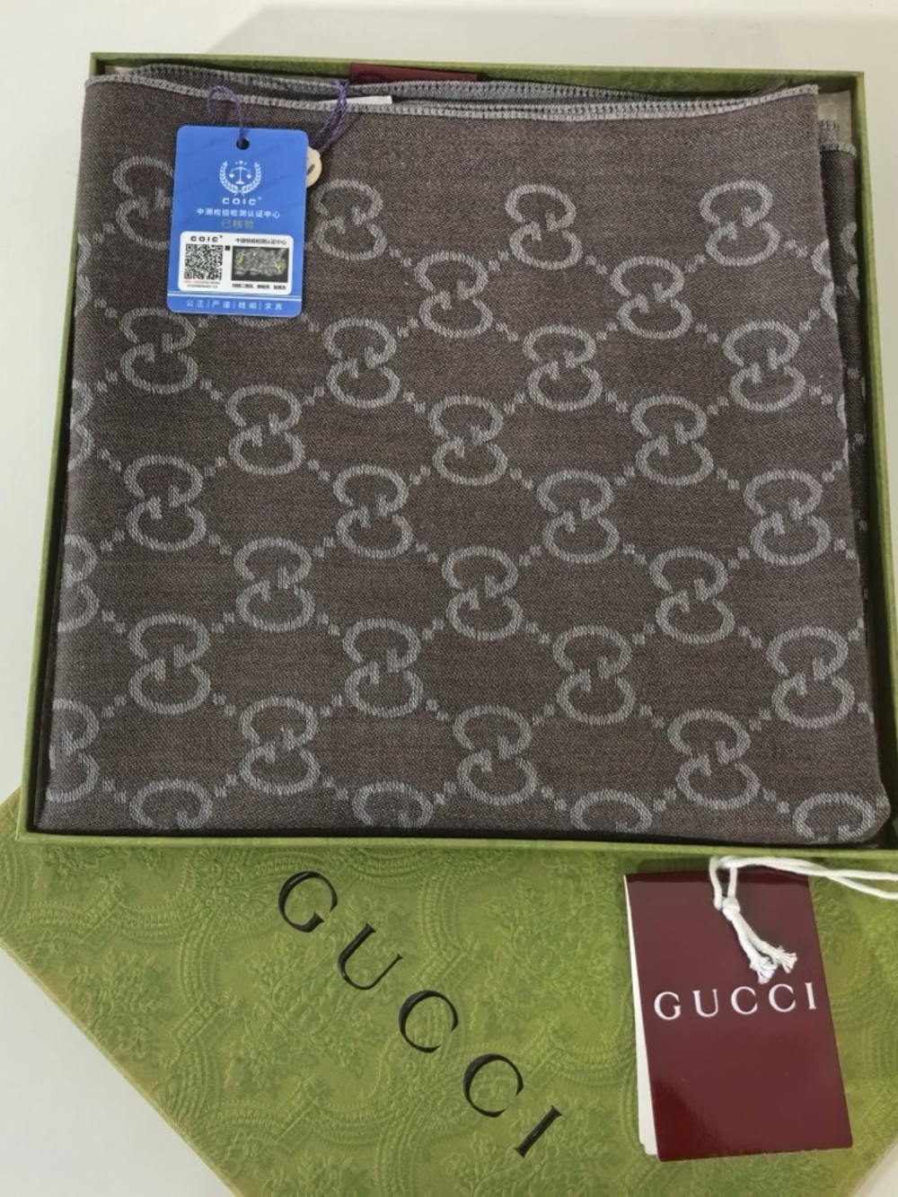Gucci Brown and Light Gray GG Monogram Scarf - Picture 2 of 4